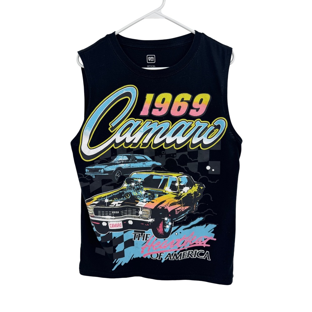 GM Official 1969 Camaro Muscle Tank Top Black Heartbeat of America Mens Medium